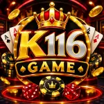 K116 Game APK Casino Style Logo with Golden Crown and Playing Cards